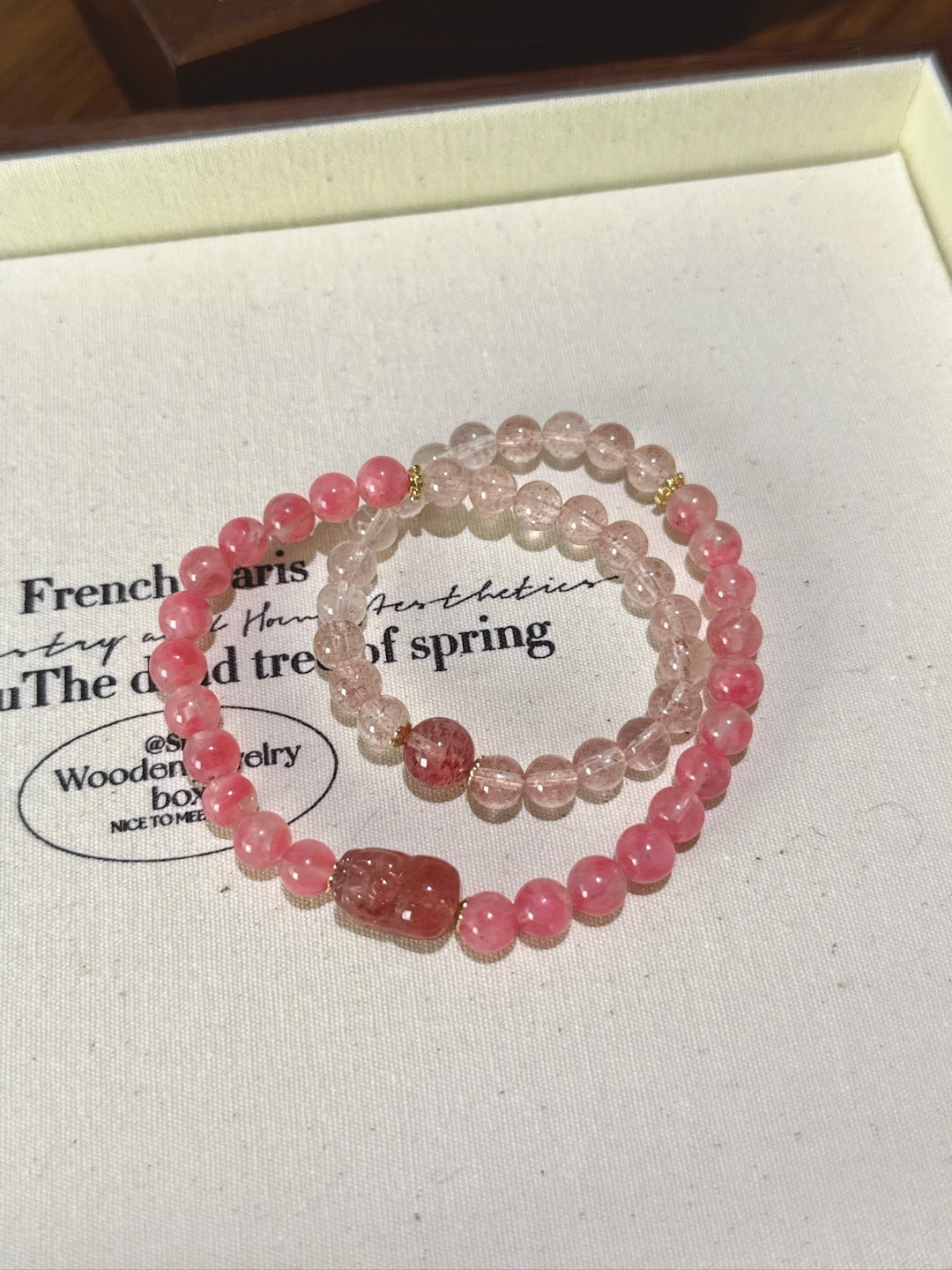 ▫️▪️ Rose stone strawberry crystal bracelet